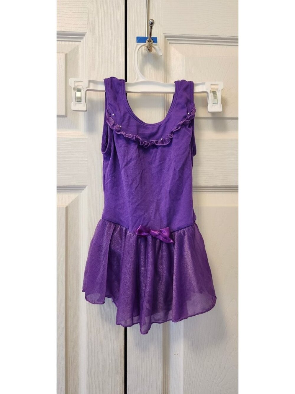 Girl Freestyle by Danskin Purple Skirted Bow Bling Dance Leotard Size S 6/6X